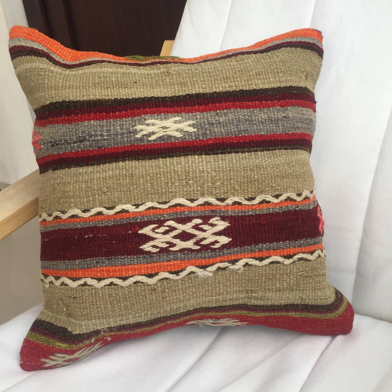 16x16 Turkish Kilim Pillow,Vintange Kilim pillow,40x40cm Decorative Pillow Cover,Throw Pillow,Hand woven Pillow,Rug Pillow,Kilim Pillow