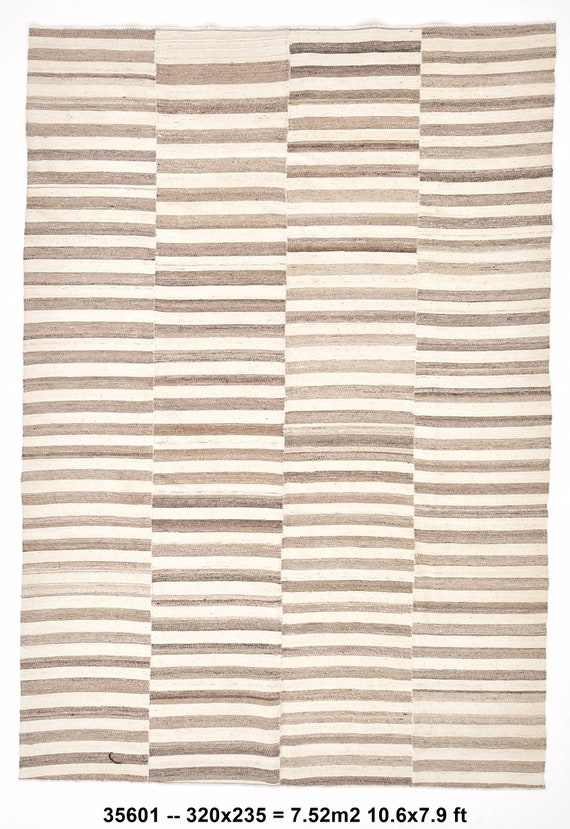 8x10 kilim rug, organic rug made with wool, 8x10 area rug, hand made wool rug, beige wool rug 8x10, living room rug made with wool.