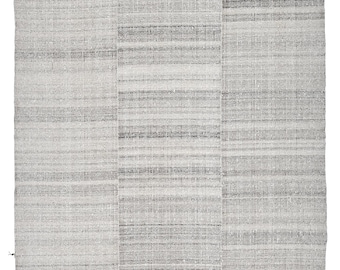 Handmade Beige Wool Kilim Rug 7x10, Washable Modern Design