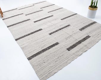 7x10 Natural washabel wool kilim rug, ivory 7x10 kilim rug made with wool,scandinavian style wool rug,large and small Scandinavian wool rugs