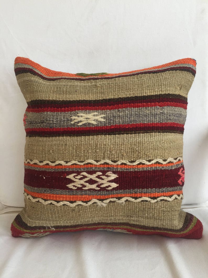 16x16 Turkish Kilim Pillow,Vintange Kilim pillow,40x40cm Decorative Pillow Cover,Throw Pillow,Hand woven Pillow,Rug Pillow,Kilim Pillow