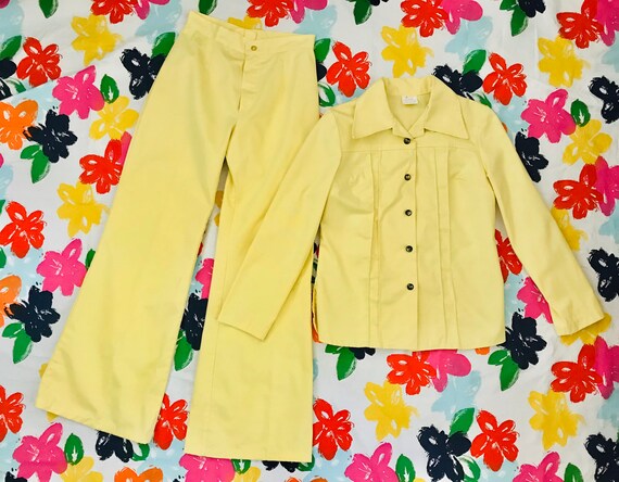 Vintage 1970’s banana yellow two piece jacket and
