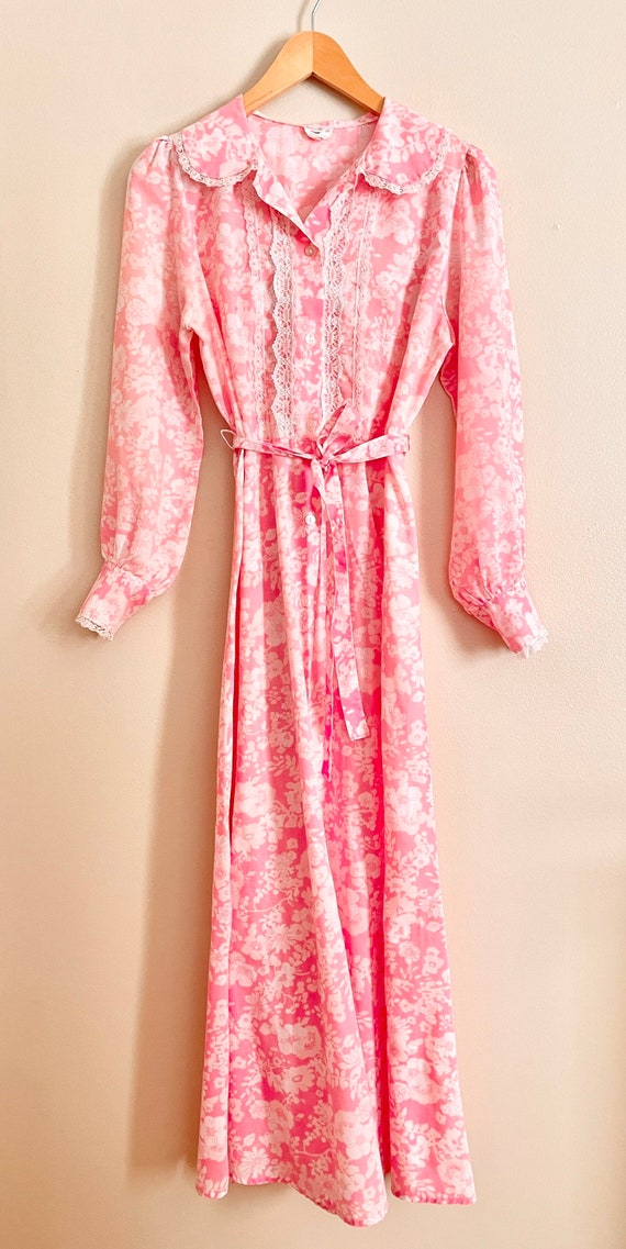 Vintage 1970’s bubblegum pink & white floral patt… - image 7