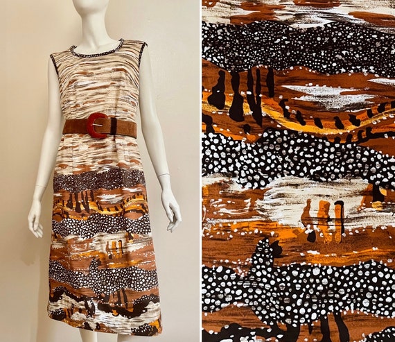Vintage 1970’s desert scape midi dress. Earth ton… - image 1