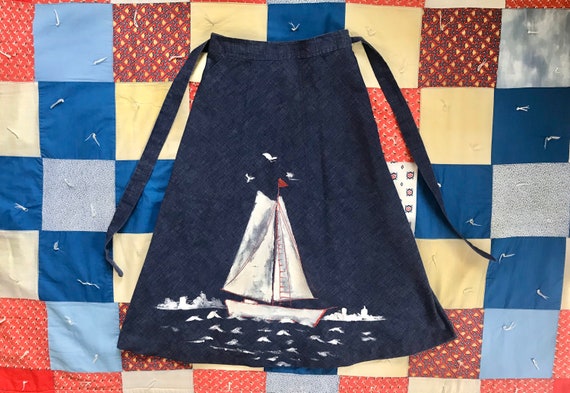 Vintage 1970’s dark denim chambray wrap skirt larg