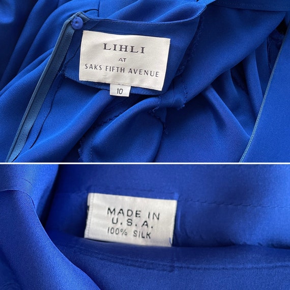 Vintage 1980’s heavy silk electric blue midi dres… - image 8