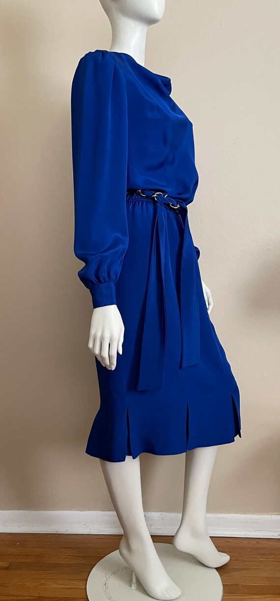 Vintage 1980’s heavy silk electric blue midi dres… - image 6