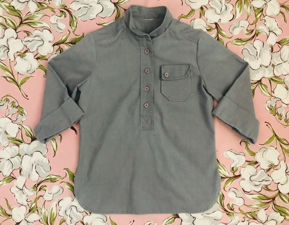 Vintage grey pop-over tunic / work shirt. Cotton.