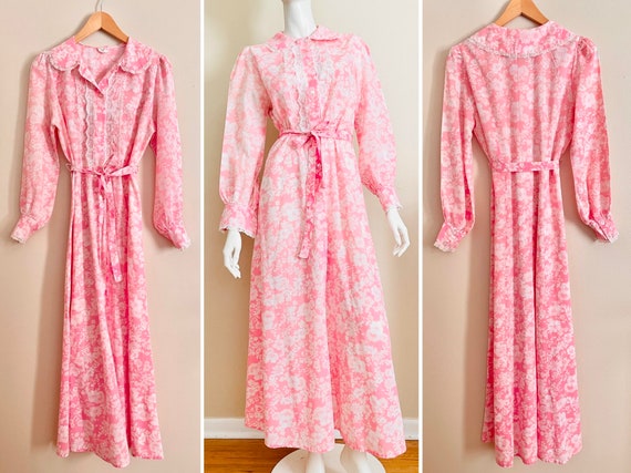 Vintage 1970’s bubblegum pink & white floral patt… - image 1