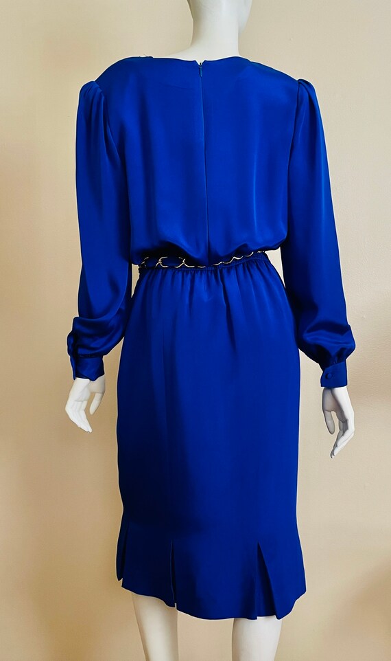 Vintage 1980’s heavy silk electric blue midi dres… - image 7