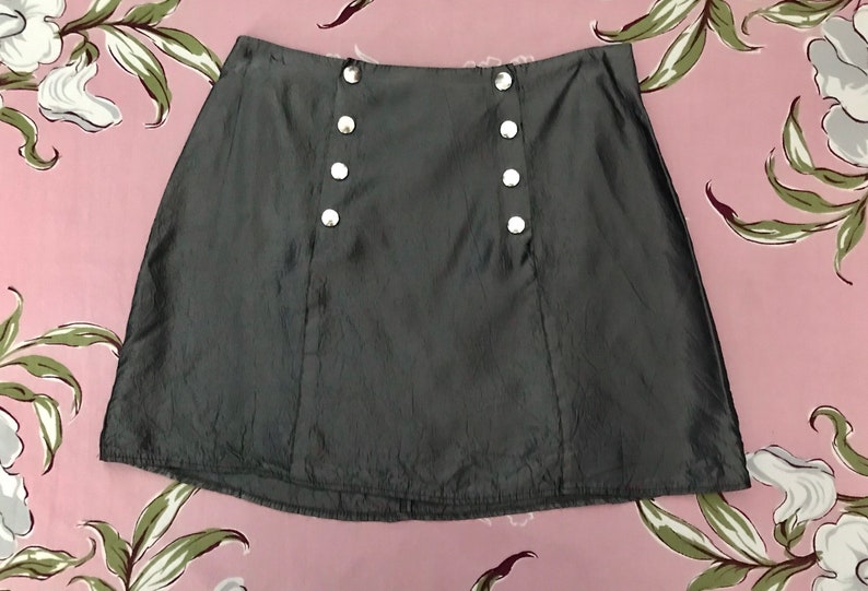 Gozzi brand Vintage 90\u2019s Y2K slate grey A-line mini skirt with double snap front Women\u2019s Size S petite