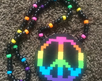 Rainbow Peace Sign kandi perler