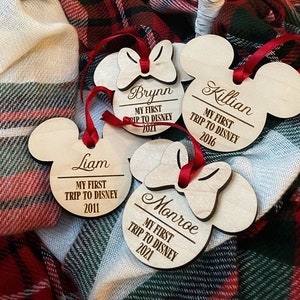 First Trip to Disney Personalized Wooden Ornament - Mickey Mouse - Minnie Mouse - Disney Christmas Ornament