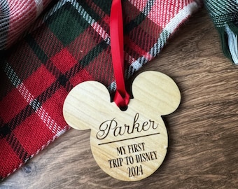 First Trip to Disney Personalized Wooden Ornament - Mickey Mouse - Minnie Mouse - Disney Christmas Ornament