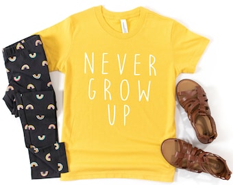 Never Grow Up Kids Sized T-Shirt / Disney Shirt for Boys and Girls