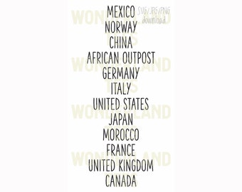 Epcot World Showcase Country List Digital Download / SVG / JPEG / PNG