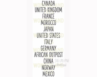 Epcot World Showcase Country List Digital Download / SVG / JPEG / PNG