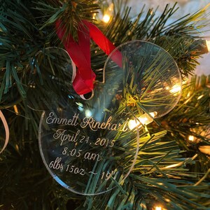 Birth Record Personalized Keepsake Clear Acrylic Christmas Ornament image 3