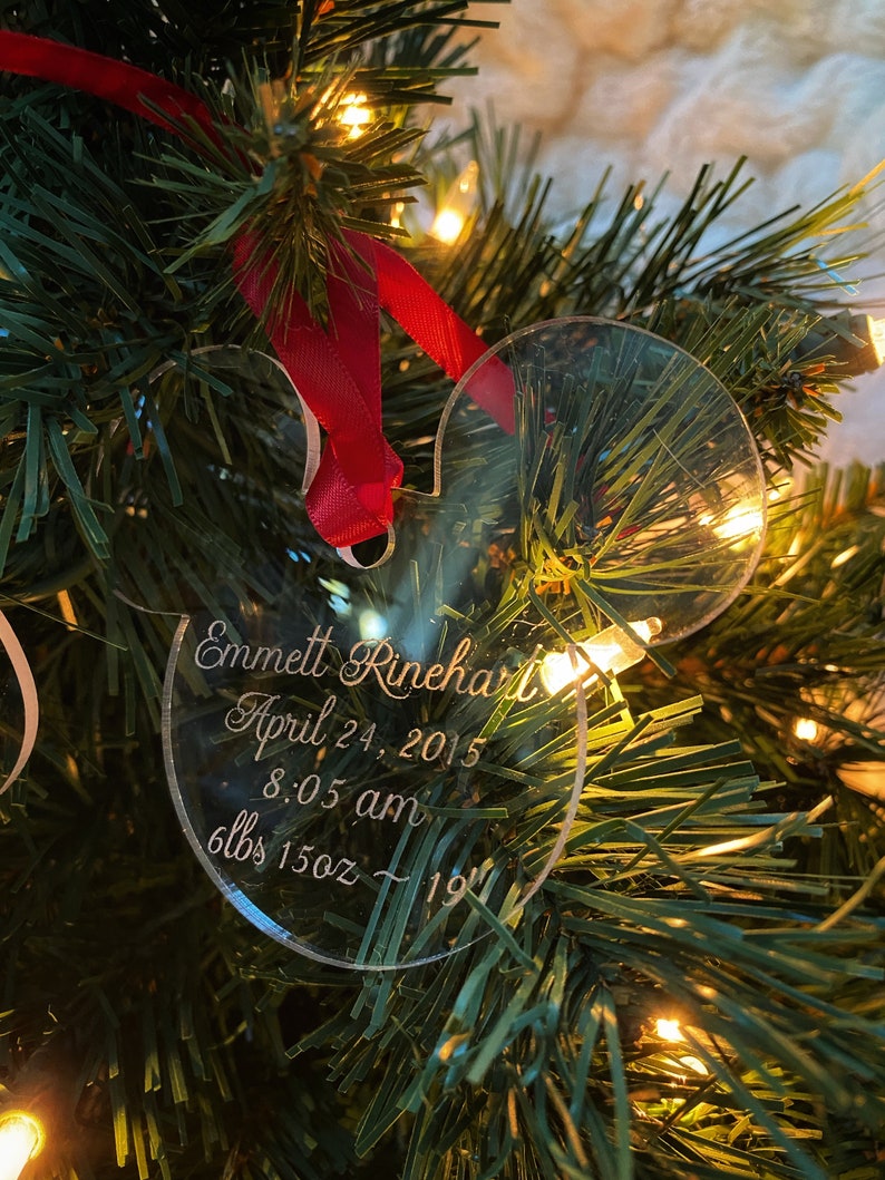 Birth Record Personalized Keepsake Clear Acrylic Christmas Ornament image 3