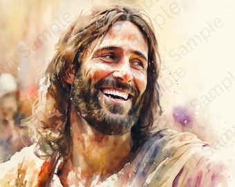 Smiling Christ | Jesus Laughing | Jesus Smiling | Picture of Jesus | Jesus Watercolor | Jesus Art Print | The Living Christ | LDS Art