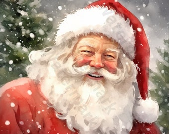 Leende jultomte | Holly Jolly Christmas | Leende jultomte | Vintage jultomte | Akvarell jultomte | Konsttryck för jultomten | Julkonst | Retro jul