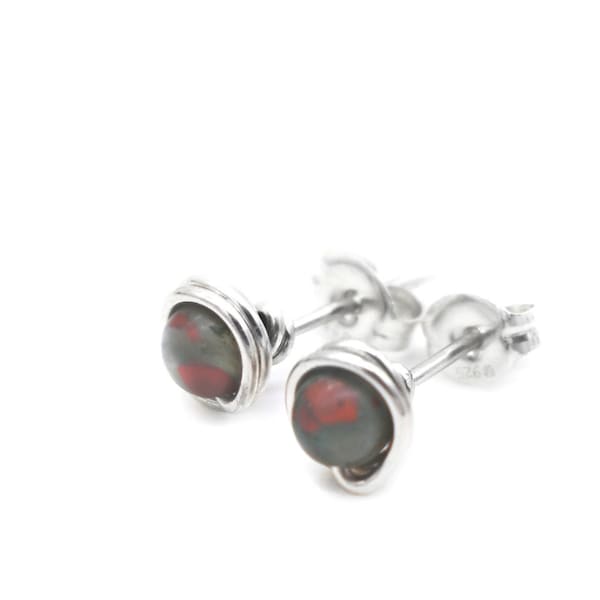 Small Bloodstone Earrings/ .925 Sterling Earring Studs/ Custom Earrings/ Hypoallergenic Earrings Studs/ Reiki Infused for You