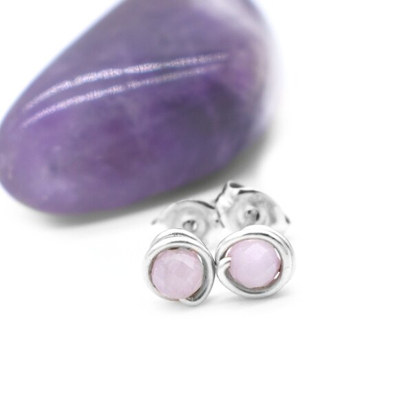 Kunzite Sterling Small Studs/Kunzite Earrings/ 925 Sterling Silver/ Reiki Healing/ Healing Crystals/ Natural Kunzite/ Personal Gifts