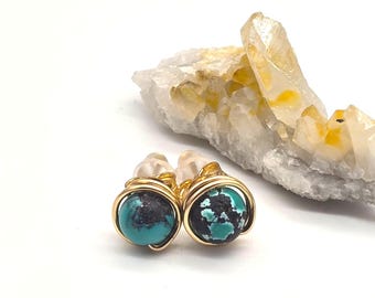 Turquoise Stud Earrings 5mm Gemstone Studs in Sterling Silver & 14k Gold Filled