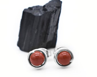 Red Jasper Earrings/ Red Jasper Sterling Silver Studs/ Gemstone Earrings/ Hypoallergenic Earrings Studs/ Reiki Infused for You