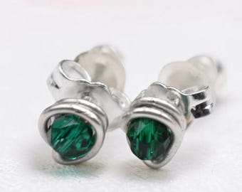 Micro facettierte Smaragd Ohrstecker | Sterling Silber, Gold Filled und Roségold Filled