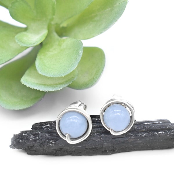 Angelite Earring Studs/ 925 Sterling Silver/ Angelite Earrings/ Natural Angelite/ Personal Gifts/ Handmade Jewelry/ Reiki Infused Jewelry