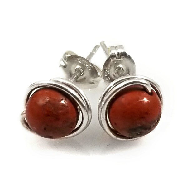 Red Jasper Earrings/ Red Jasper Sterling Silver Studs/ Gemstone Earrings/ Hypoallergenic Earrings Studs/ Reiki Infused for You