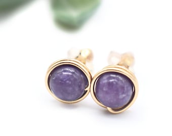 Lepidolite Sterling Center Studs/ Calming Crystals/ Nature Jewelry