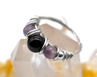 Black Tourmaline Multi -Crystal Harmony Ring
