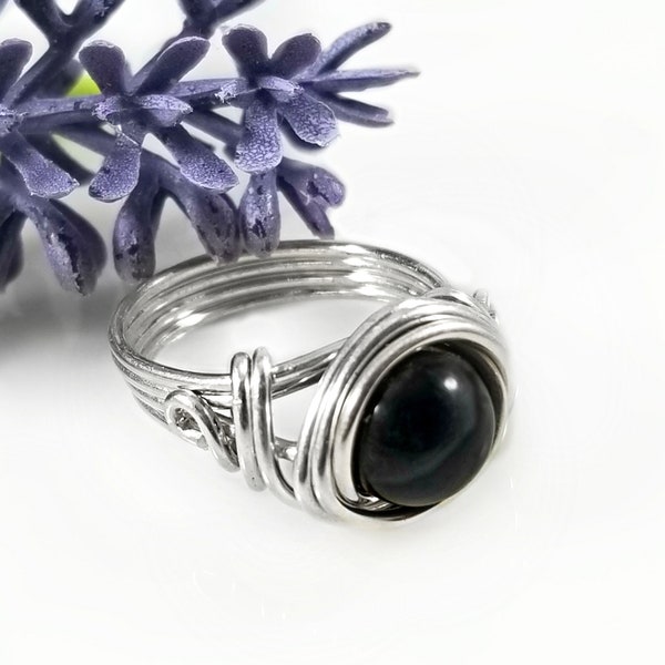 Anillo de turmalina negra/ Anillos de plata de ley .925/ Turmalina negra natural/ Joyería infundida de Reiki