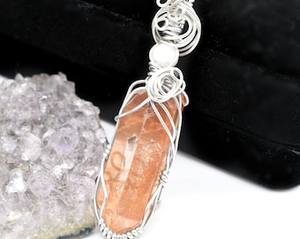 Tangerine Quartz and Celestite Pendant/ Elegant Amulets/ Meditation Gifts/ Personal Gifts