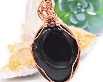 Black Tourmaline Ruby Copper Pendant: Protection and Wisdom Talisman