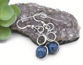 Blue Kyanite Sterling Silver Drop Earrings / Reiki Healing Jewelry