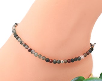 Bloodstone Sterling Silver Ankle Bracelet: Reiki Infused Healing Jewelry