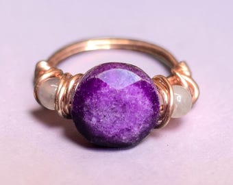 Sugilite and Rose Quartz Anxiety Assisting Ring in Sterling Silver, 14K Gold Filled & Rose Gold Filled
