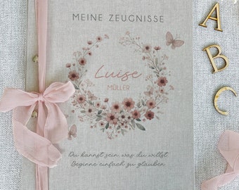 Exklusive Zeugnismappe "Luise", personalisiert, Zeugnisse, Dokumentenmappe, Urkunden, A4, Beige