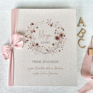 Zeugnismappe "Maya", Mädchen, Zeugnisse, Schulzeugnis, Ordner, Schule, personalisiert, Leinen, Beige