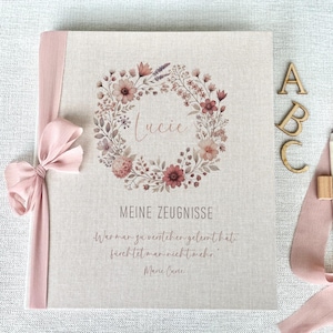 Zeugnismappe Lucie, Mädchen, Zeugnisse, Dokumente, Ordner, Schule, personalisiert, Leinen, Beige