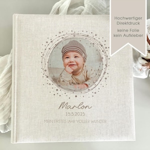 Fotoalbum für Babys/Kinder mit eigenem Foto, Babyfoto, personalisiert, Baby, Kind, Erinnerungsalbum, Geschenk, Beige
