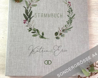 Stammbuch, Familienstammbuch, Sonderformat A4, Blätterkranz, Ringmechanik, Grau, Serie 59 Beeren