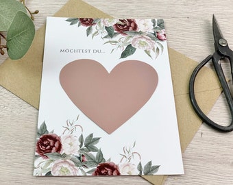Rubbelkarte Trauzeugin, Herzensfrage, Frage, Blumen, mit Umschlag