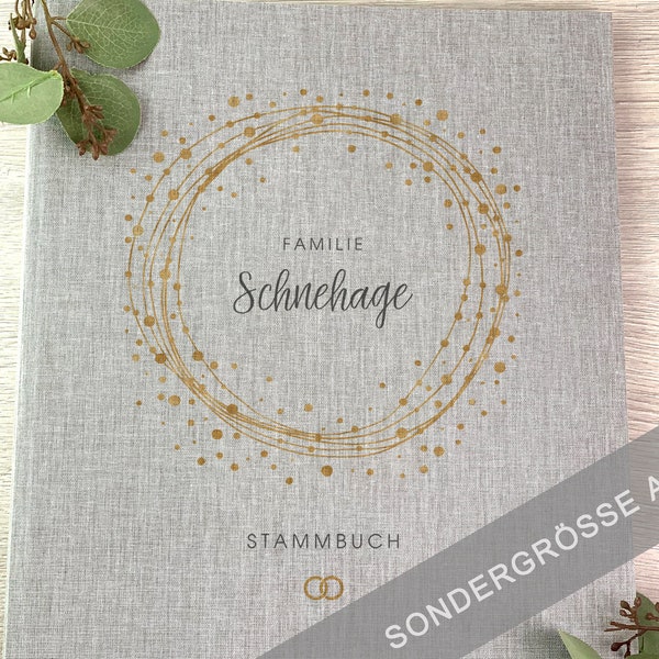 Stammbuch, Familienstammbuch, Sonderformat A4, Eukalyptus, Ringmechanik, Register, Grau