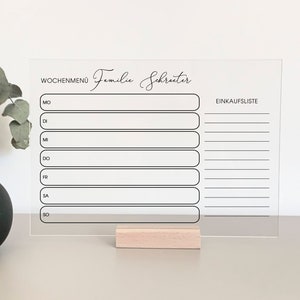 Menüplaner personalisiert, Acryl A4, Essensplan, Organiser, Wochenplan, abwischbar