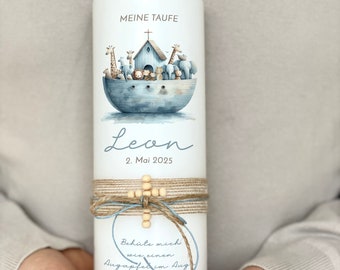 Baptism candle with Arche Leon, modern, high quality, candle, baptism, boy, girl, personalized