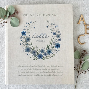 Zeugnismappe Lotte, Mädchen, Zeugnisse, Dokumente, Ordner, Schule, personalisiert, Leinen, Beige